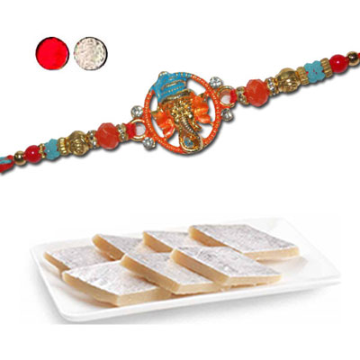 "Designer Fancy Rakhi - FR- 8350 A (Single Rakhi), 250gms of Kaju Kathili - Click here to View more details about this Product